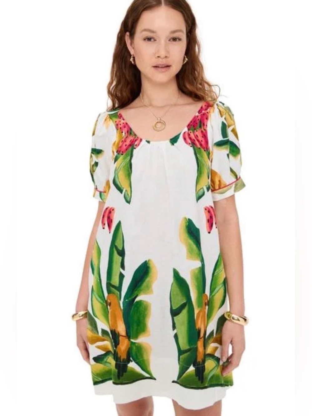 FARM Rio Women's Green Summer Foliage Scarf Off- Mini Dress